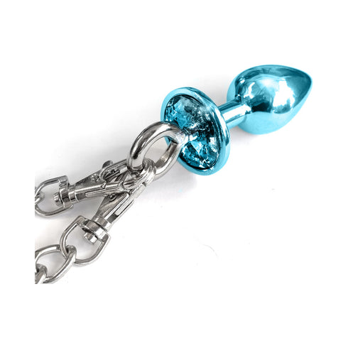 Kit de tapón anal de metal y esposas peludas Nixie azul